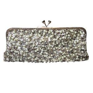 Silver Sequins and Pearl Clutch Purse